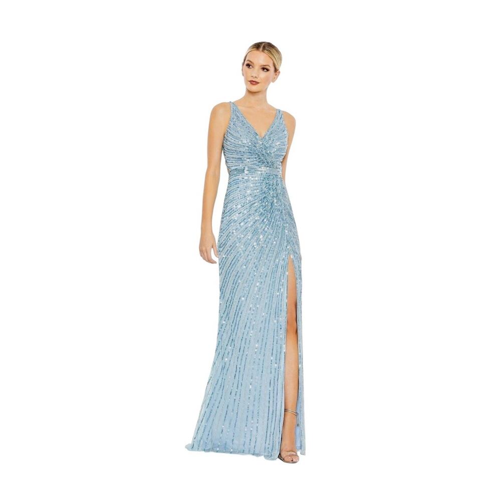 Mac Duggal 5685 Light Blue Sleeveless Sequin Gown Light Size 12 $498